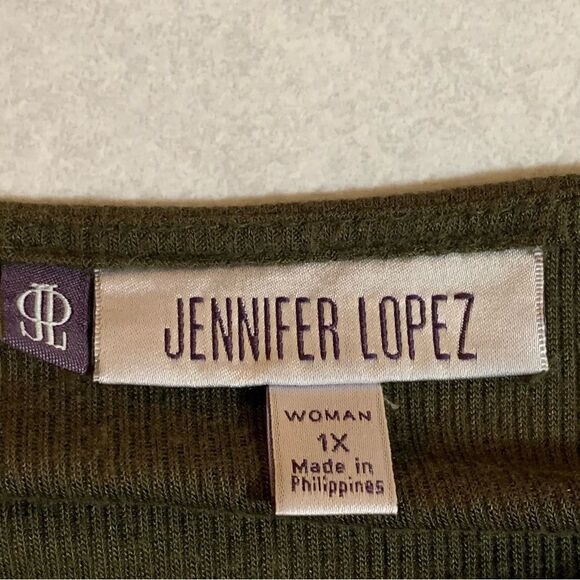 JENNIFER LOPEZ Handkerchief Hem Tunic Top Women’s 1X Green Long Sleeve Ribbed. - Picture 6 of 12